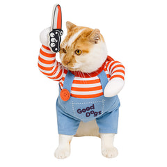 Killer Doll Pet Costume for Cats & Small Dogs | Funny Moving Knife Outfit