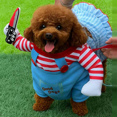 Killer Doll Pet Costume for Cats & Small Dogs | Funny Moving Knife Outfit