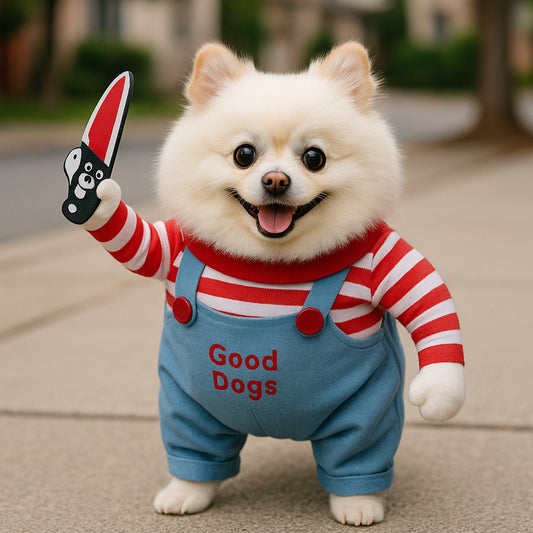 Killer Doll Pet Costume for Cats & Small Dogs | Funny Moving Knife Outfit