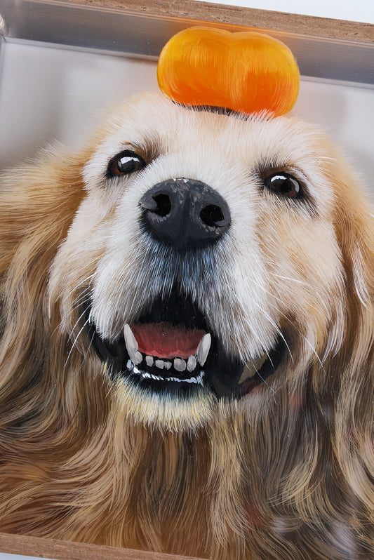 Finished hand-painted 3D dog portrait with realistic fur details
