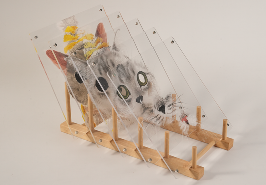Layered acrylic custom pet portrait showing three-dimensional depth