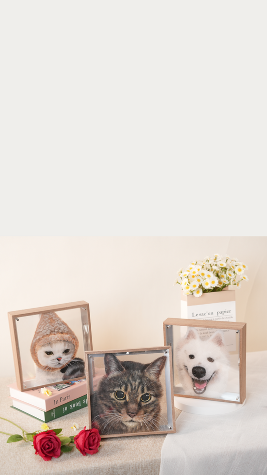 Hand-painted custom pet portraits displayed as meaningful pet memorial keepsakes