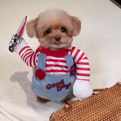 Killer Doll Pet Costume for Cats & Small Dogs | Funny Moving Knife Outfit