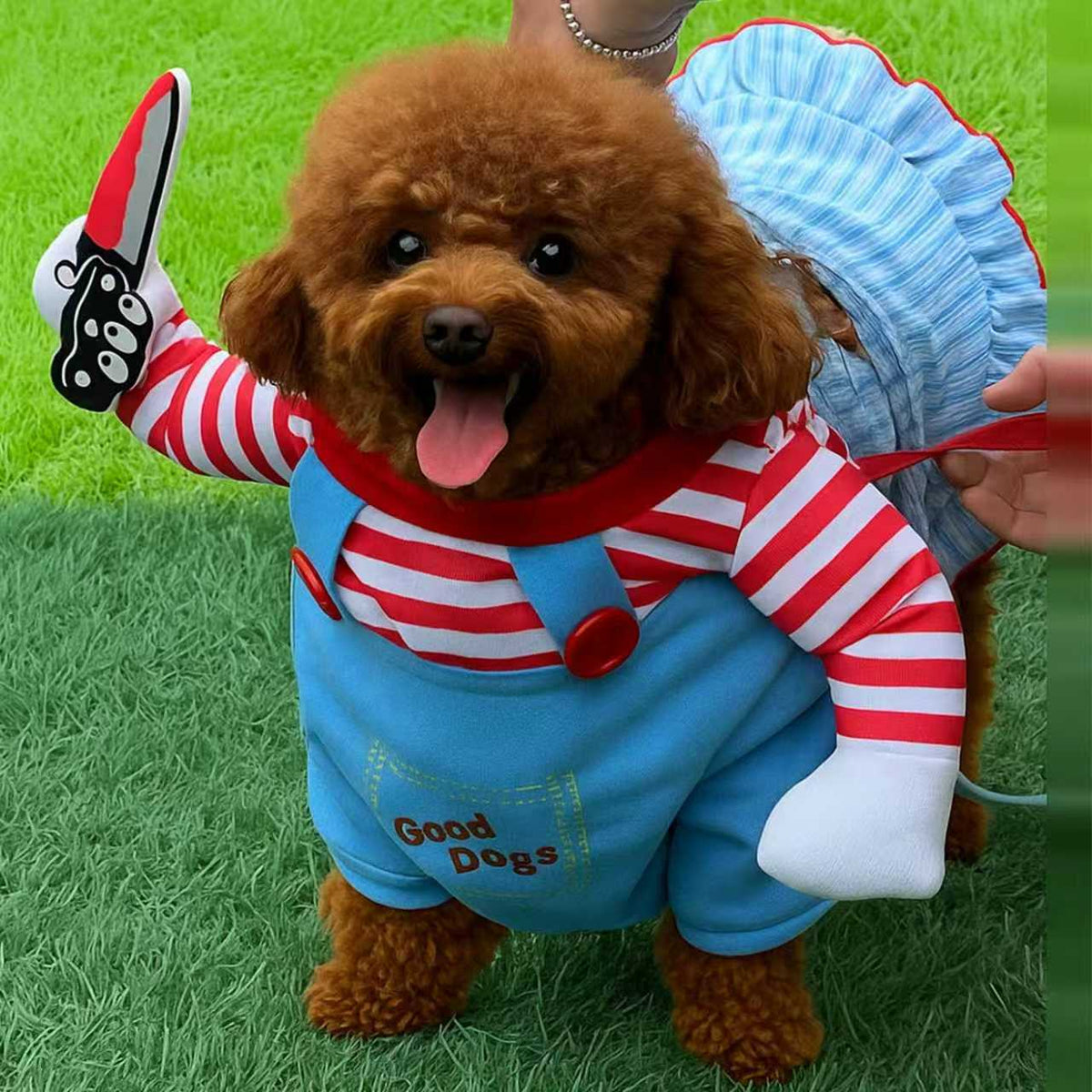 Killer Doll Pet Costume for Cats & Small Dogs | Funny Moving Knife Outfit