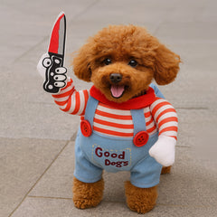 Killer Doll Pet Costume for Cats & Small Dogs | Funny Moving Knife Outfit